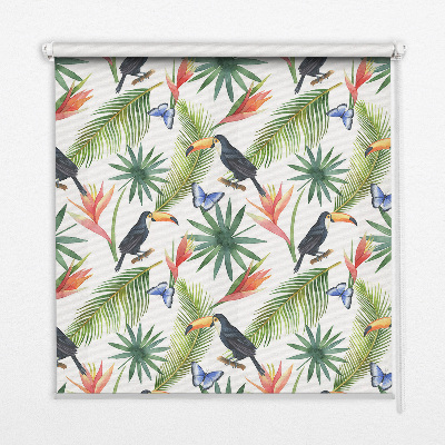 Store enrouleur occultant avec motif toucans sur les fleurs