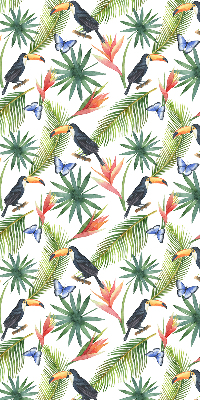 Store enrouleur occultant avec motif toucans sur les fleurs