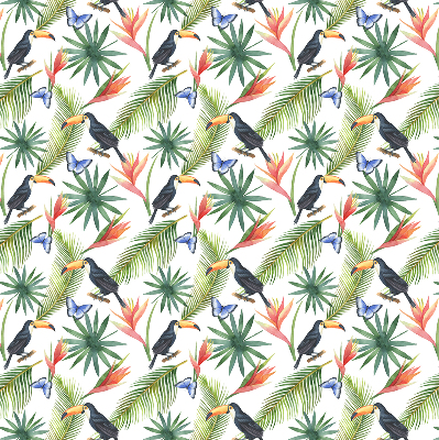 Store enrouleur occultant avec motif toucans sur les fleurs