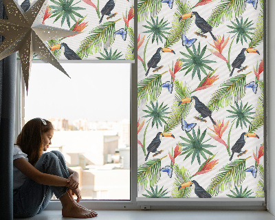 Store enrouleur occultant avec motif toucans sur les fleurs