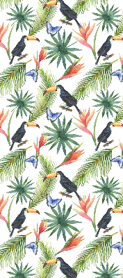 Store enrouleur occultant avec motif toucans sur les fleurs
