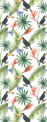 Store enrouleur occultant avec motif toucans sur les fleurs