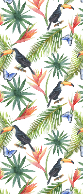 Store enrouleur occultant avec motif toucans sur les fleurs
