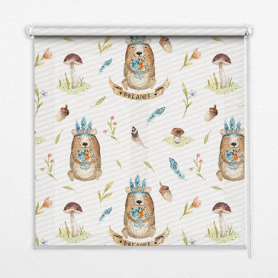 Store occultant fenêtre ours en peluche et plantes