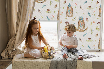 Store occultant fenêtre ours en peluche et plantes