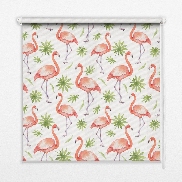 Store fenêtre intérieur avec motif flamant rose et feuilles