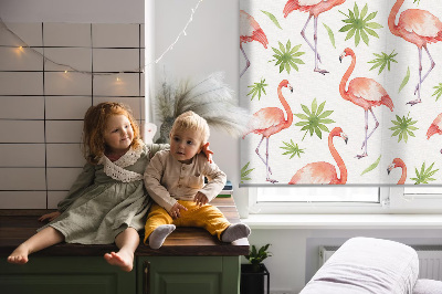 Store fenêtre intérieur avec motif flamant rose et feuilles