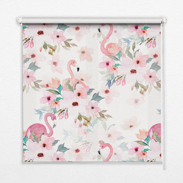 Store enrouleur occultant des flamants roses parmi les fleurs