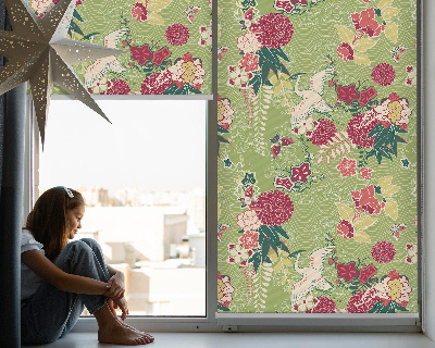 Store occultant fenêtre avec motif héron et plantes