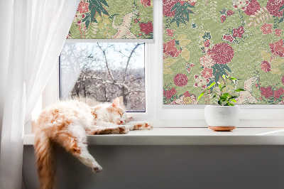 Store occultant fenêtre avec motif héron et plantes
