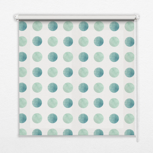 Store occultant fenetre avec des points turquoise sur fond blanc