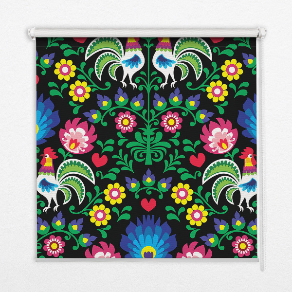 Store fenêtre intérieur avec coqs colorés