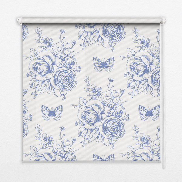Store enrouleur occultant fleurs bleues et papillons