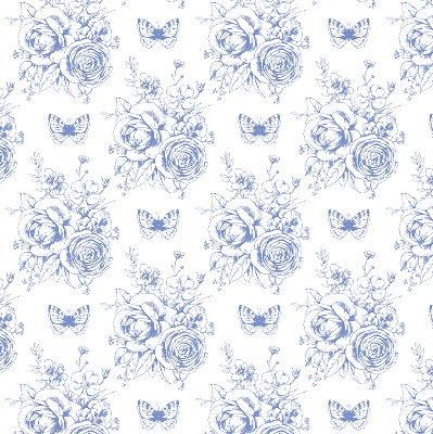 Store enrouleur occultant fleurs bleues et papillons