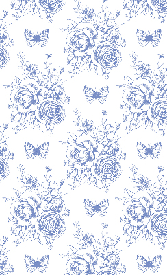 Store enrouleur occultant fleurs bleues et papillons