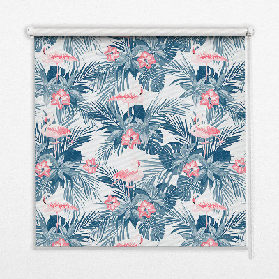 Store fenêtre intérieur pour plantes tropicales et flamants roses