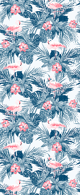 Store fenêtre intérieur pour plantes tropicales et flamants roses
