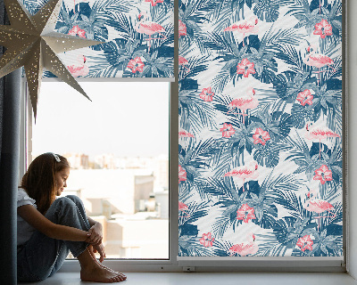 Store fenêtre intérieur pour plantes tropicales et flamants roses