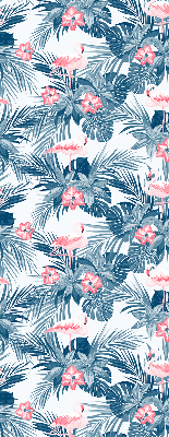 Store fenêtre intérieur pour plantes tropicales et flamants roses
