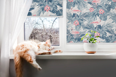 Store fenêtre intérieur pour plantes tropicales et flamants roses