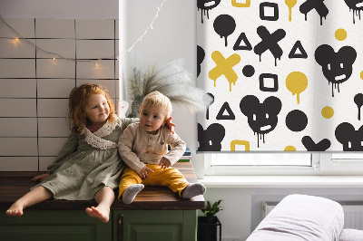 Store occultant fenêtre avec motifs noirs et jaunes