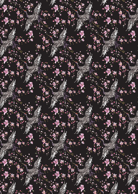 Store occultant fenetre avec motifs de hérons et de fleurs