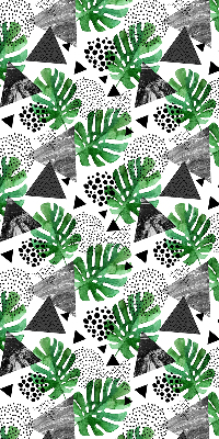 Store occultant fenêtre avec motifs de feuilles, triangles et points