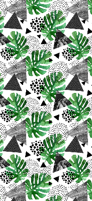 Store occultant fenêtre avec motifs de feuilles, triangles et points