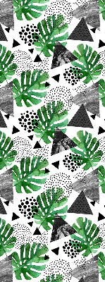 Store occultant fenêtre avec motifs de feuilles, triangles et points