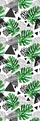 Store occultant fenêtre avec motifs de feuilles, triangles et points