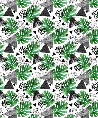 Store occultant fenêtre avec motifs de feuilles, triangles et points