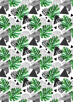 Store occultant fenêtre avec motifs de feuilles, triangles et points