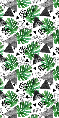 Store occultant fenêtre avec motifs de feuilles, triangles et points