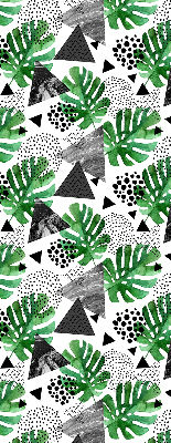 Store occultant fenêtre avec motifs de feuilles, triangles et points