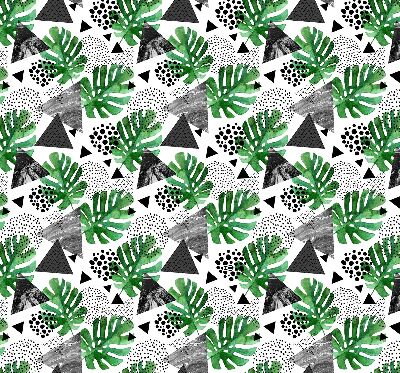 Store occultant fenêtre avec motifs de feuilles, triangles et points