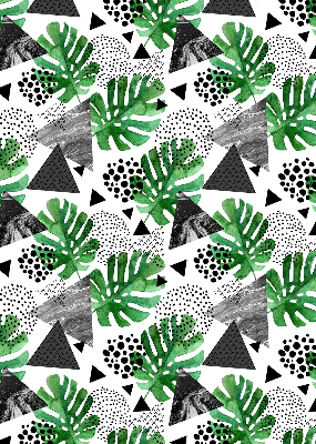 Store occultant fenêtre avec motifs de feuilles, triangles et points