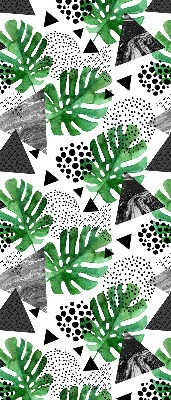 Store occultant fenêtre avec motifs de feuilles, triangles et points