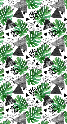 Store occultant fenêtre avec motifs de feuilles, triangles et points