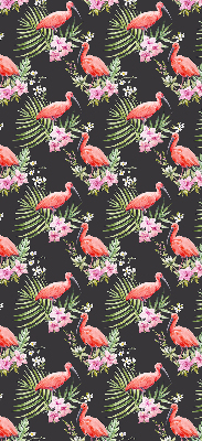 Store fenêtre intérieur flamants roses sur les plantes