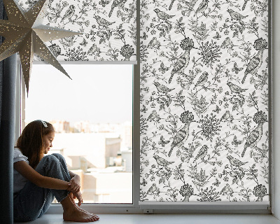 Store enrouleur occultant avec motif d’oiseaux et de plantes dessinés