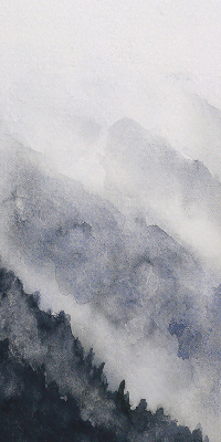 Store occultant fenêtre montagnes brumeuses