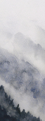 Store occultant fenêtre montagnes brumeuses