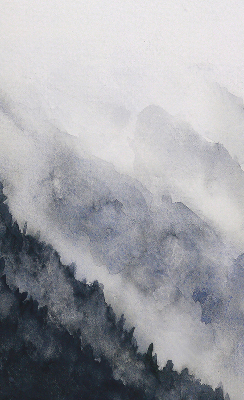 Store occultant fenêtre montagnes brumeuses