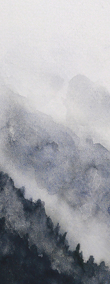 Store occultant fenêtre montagnes brumeuses