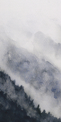 Store occultant fenêtre montagnes brumeuses