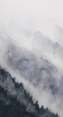 Store occultant fenêtre montagnes brumeuses