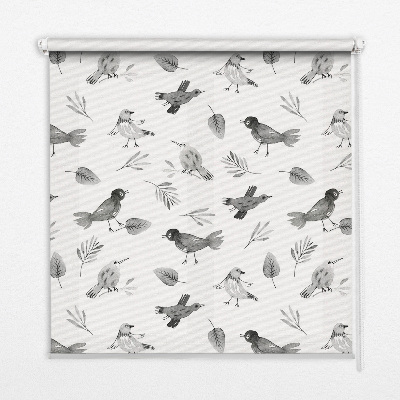 Store occultant fenetre avec des oiseaux et des feuilles dessinés