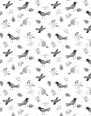Store occultant fenetre avec des oiseaux et des feuilles dessinés