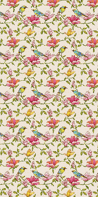 Store occultant fenetre avec motif d'oiseaux sur les fleurs