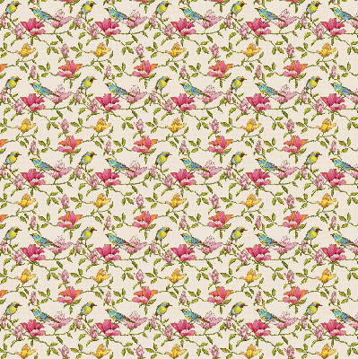 Store occultant fenetre avec motif d'oiseaux sur les fleurs